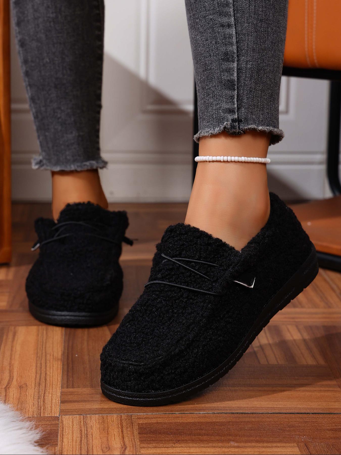 Women's Fashion Cotton Shoes, Casual Slip On, New Style Slip-On Plush Slippers, Fleece Lined Single Shoe, Suitable for Daily Wear & Home Use