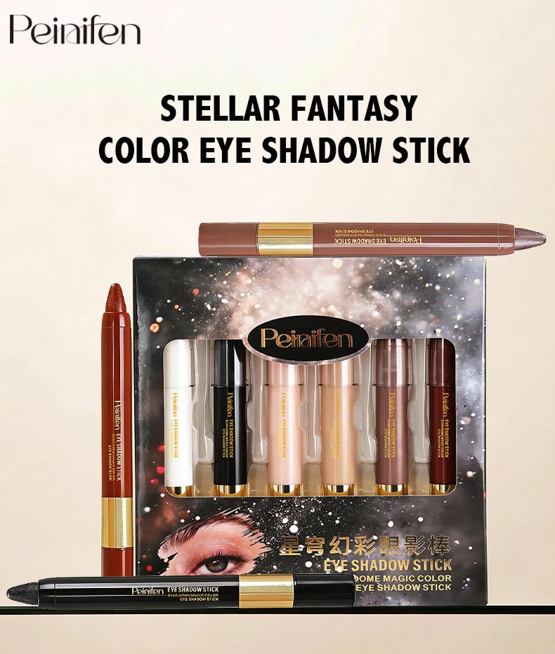 6-Color Starry Eyeshadow Stick, Fine Shimmer Gel Glitter Highlighter, Long-Lasting Natural Brightening, Lazy Eye Shadow Brush