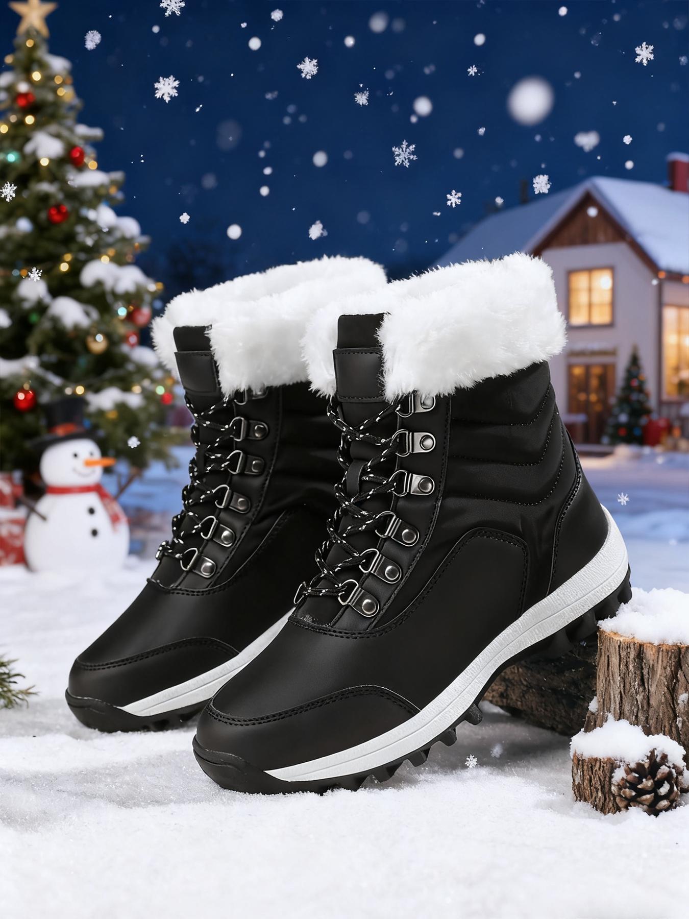 Women's High-Top Lace-Up Hiking Boots, Trekking Shoes, Durable Outdoor Snow Boots with Fleece Lining, Fashionable and Comfortable for Daily Wear and Outdoor Activities, Christmas Gift, Casual Hiking Shoes