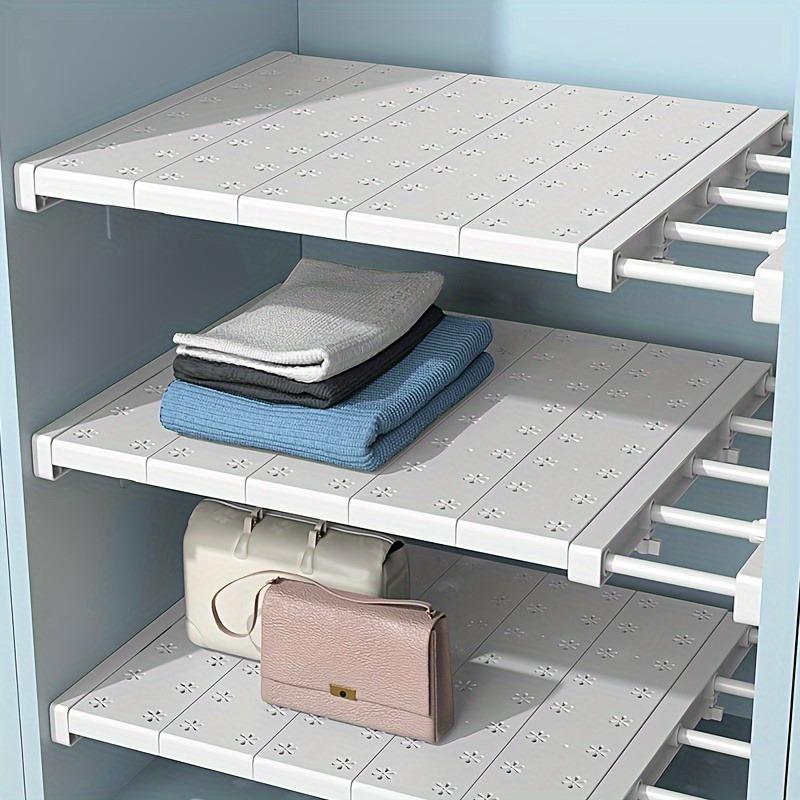 3pcs Set 3-In-1 Adjustable Punch-Free Carbon Steel & Plastic Wardrobe Storage Shelves, Space-Saving Retractable Racks for Kitchen Bedroom Bathroom