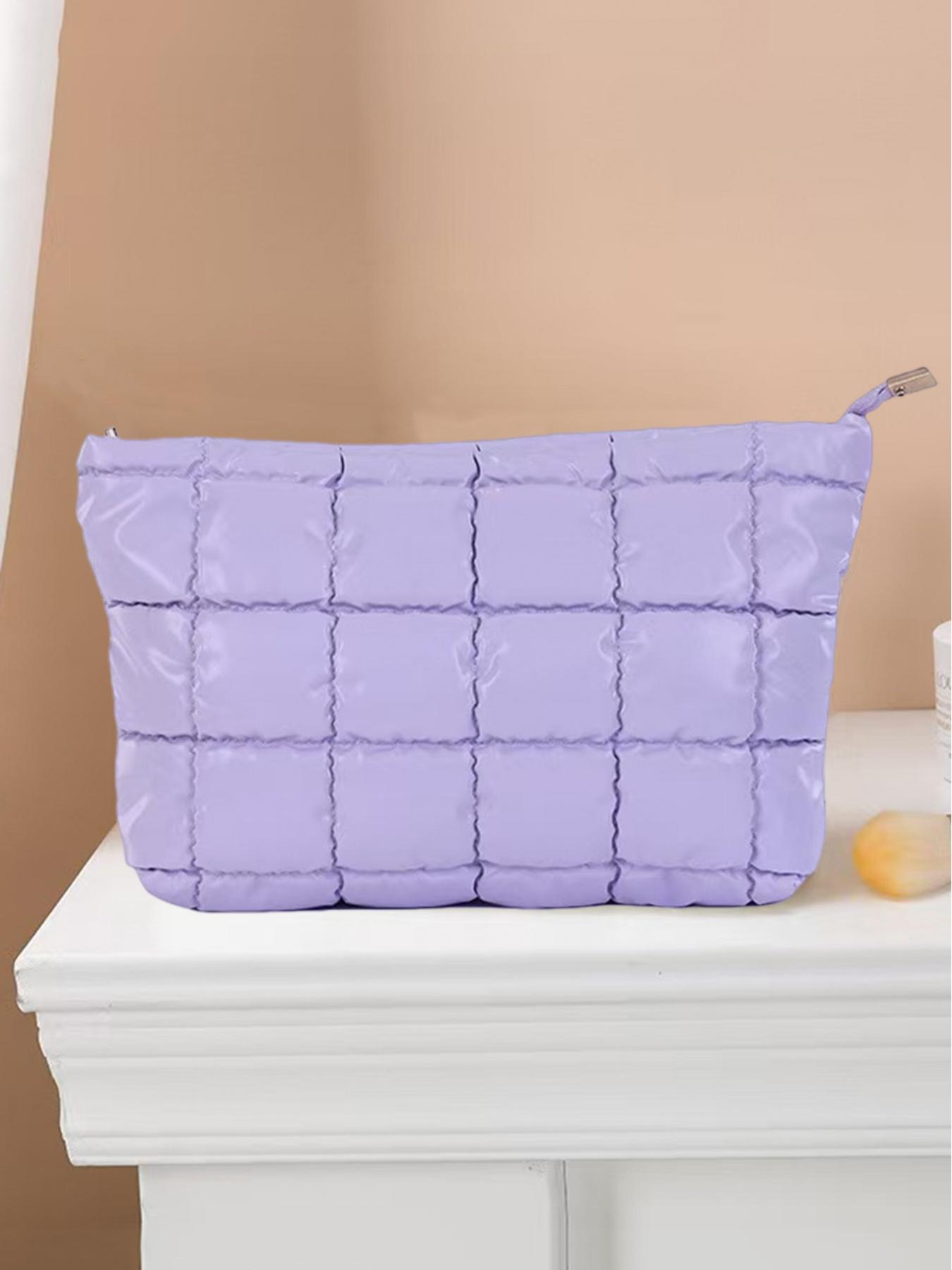 Ladies' fashionable and casual diamond patterned makeup bag, simple and textured cotton filled women's bag, suitable for daily business trips and travel, easy to carry, Makeup Organizer Pouch