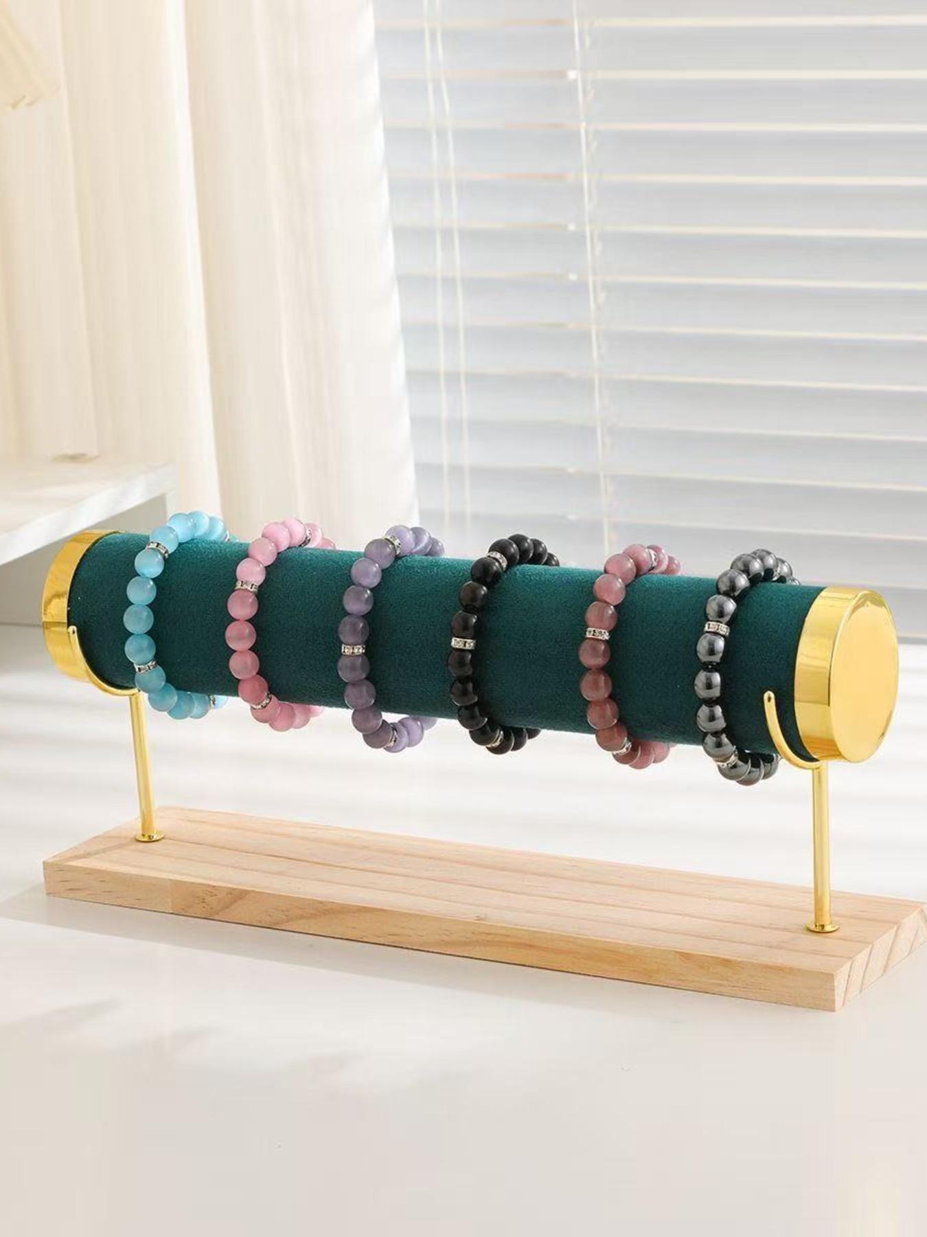 1pc Solid Wood Jewelry Display Rack, Multi-Layer Velvet Bracelet Organizer, Watch and Wristband Stand, Night Market Stall Jewelry Shelf