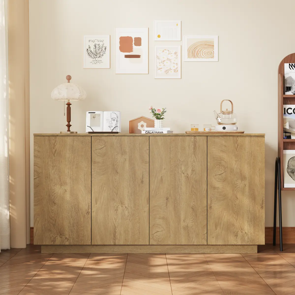 [Bellemave] 59.1" Large Sideboard Buffet Cabinet, 4-Door Storage Credenza with Adjustable Shelves, Console Cabinet for Dining Room Kitchen Living Room Entrywa