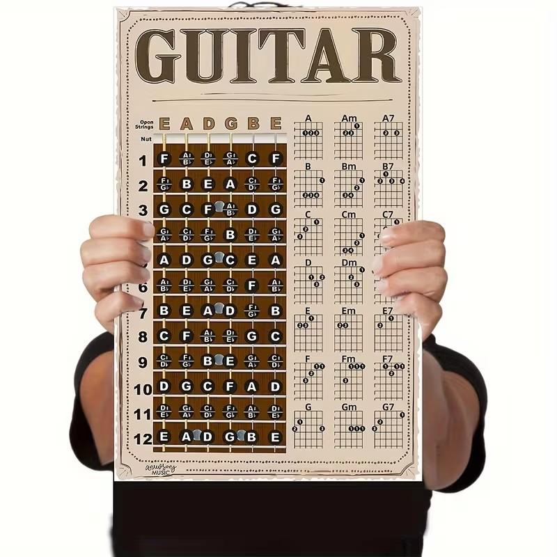 Guitar Chord and Fretboard Note Chart Stickers, Beginner Teaching Poster, Includes Chord and Note Stickers, 17 Inches X 11 Inches