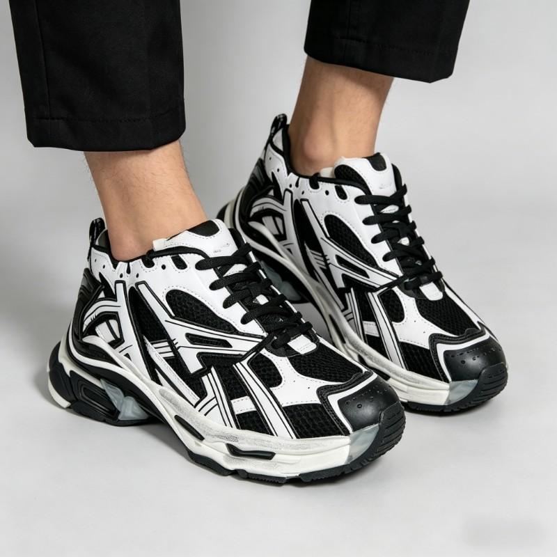 Viral Black White Chunky Running Sneakers, Bold Techwear Street Style Shoes for Men & Women, Cushion Non-slip Breathable Athletic Footwear for All Occasions Do not buy if you mind vintage worn look