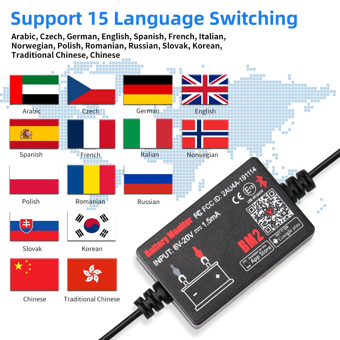 QUICKLYNKS-BM2 Auto Battery Monitor Bluetooth 4.0 12V Device Car Battery Tester Vehicle