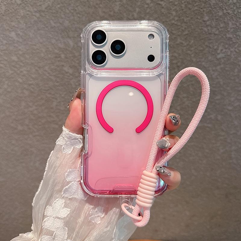 Gradient Color Case For iPhone 17 Air 16 15 14 13 12 11 Pro Max 16 Plus Straps Shockproof Lanyard Magnetic Charge Clear Cover Adjustable Phone Strap