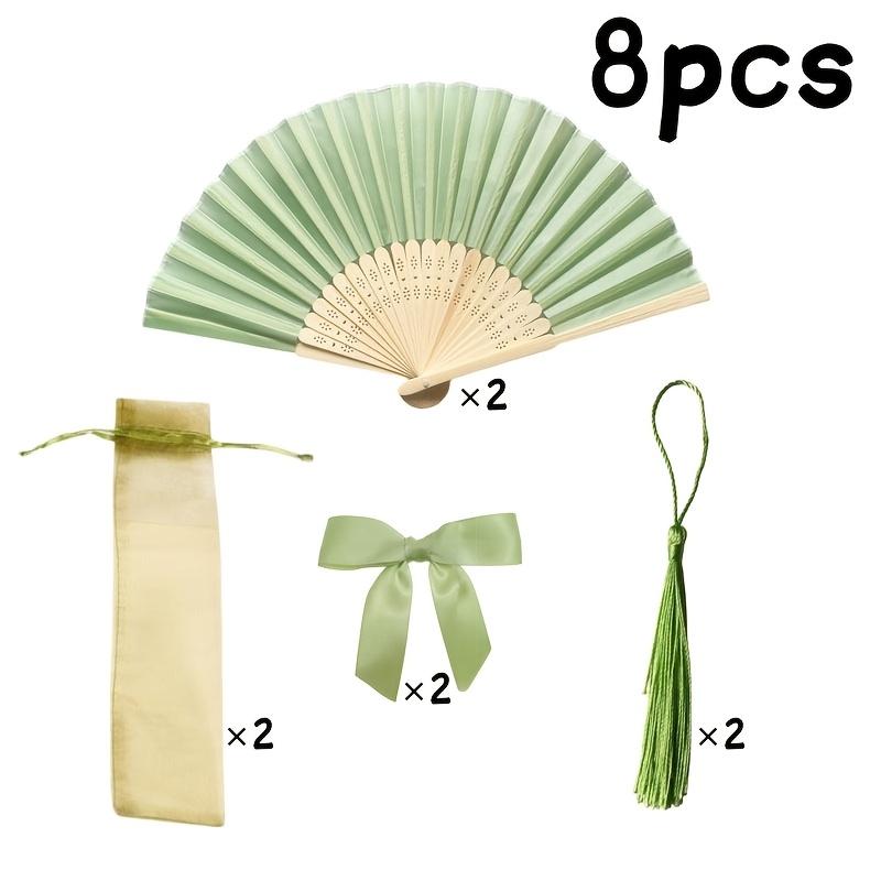 Gift for Her/Him 16pcs Green Wedding Favor Fan Set, Women's Handheld Folding Fan with Green Bow, Tassel, Gift Bag, DIY Decorative Women's Gift, Wedding Party Decoration. Suitable for Bridal Shower Favors, Return Gifts, Wedding Banquet Gifts