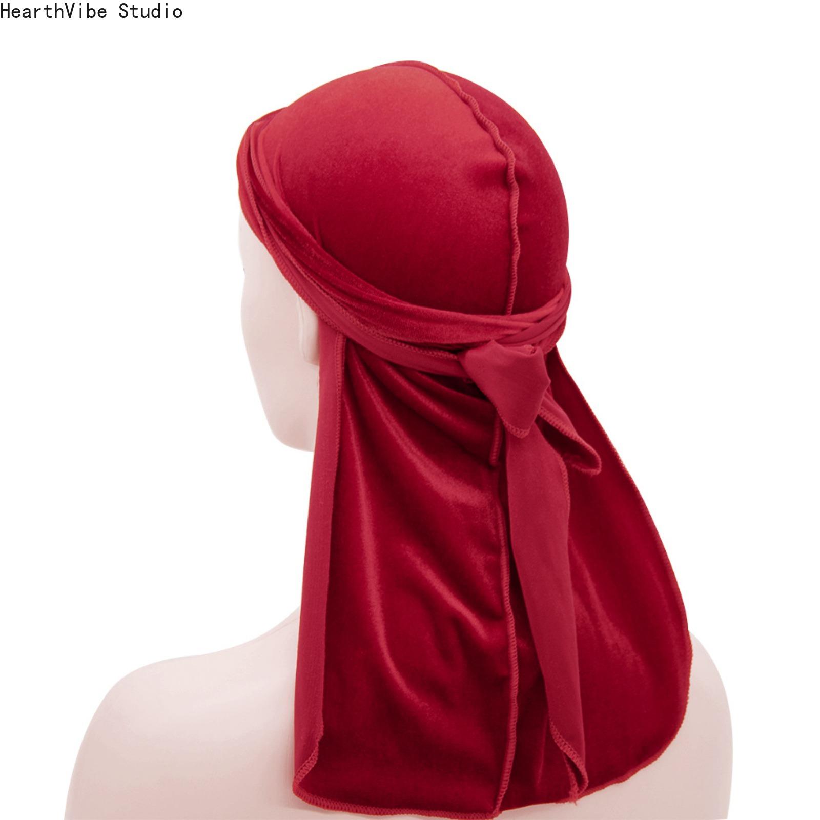 Premium Velvet Durag with Silk Satin Lining, Oversized 360 Wave Cap, 40-in Extra Long Tails, Adjustable Headwear, Hip Hop Wave Locking Unisex Streetwear Accessory for Men, Compression Headwear