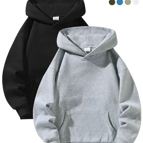 Men's Fleece Lined Casual Long Sleeve Sweatshirt, Classic Pullover Hoodie, Teen Student, Sports Basic Top, Unisex Sweatshirt