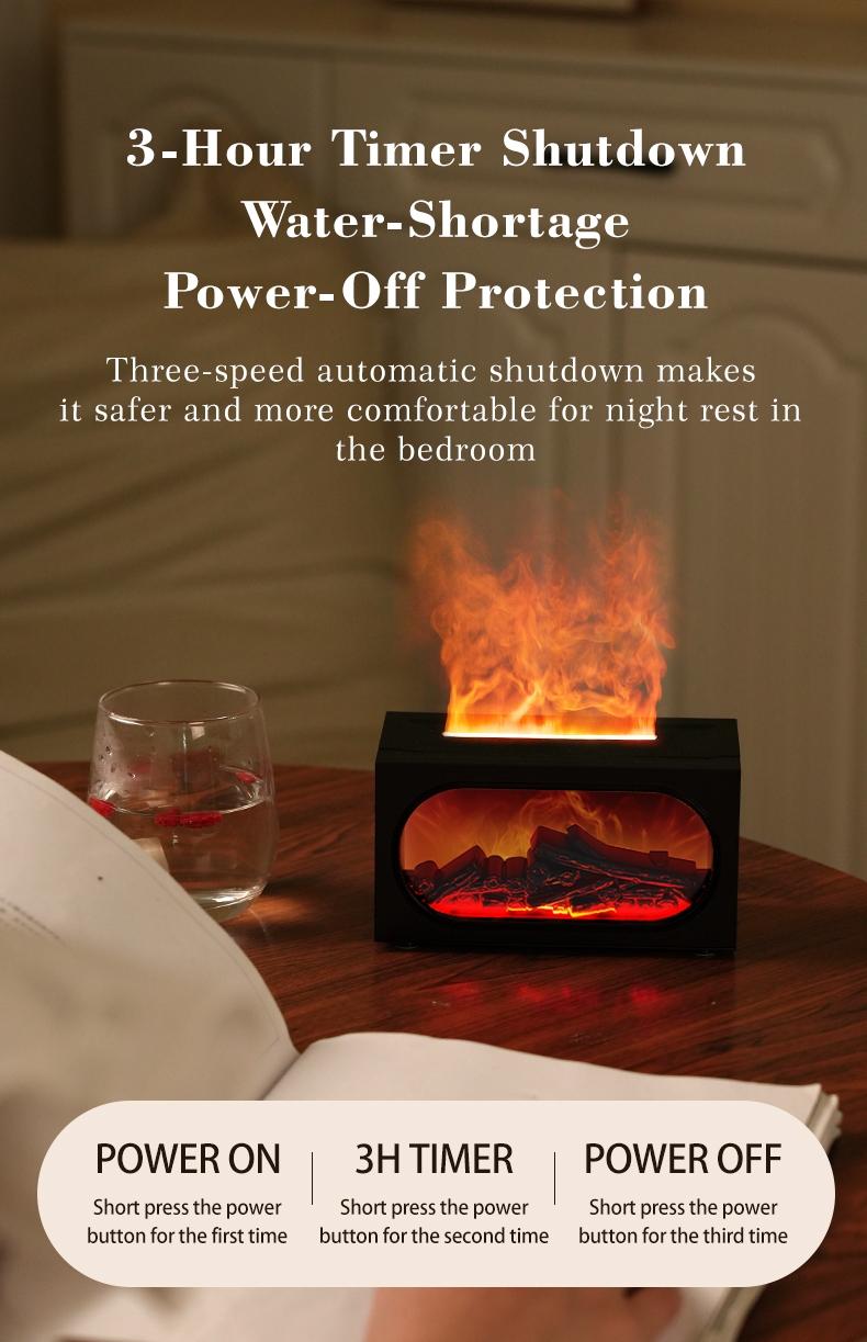Fireplace Scent Diffuser Humidifier, Aromatherapy Humidifier, Flame Atmosphere Light, Waterless Power Protection, Fine Mist & Coarse Mist Output, Quiet Operation