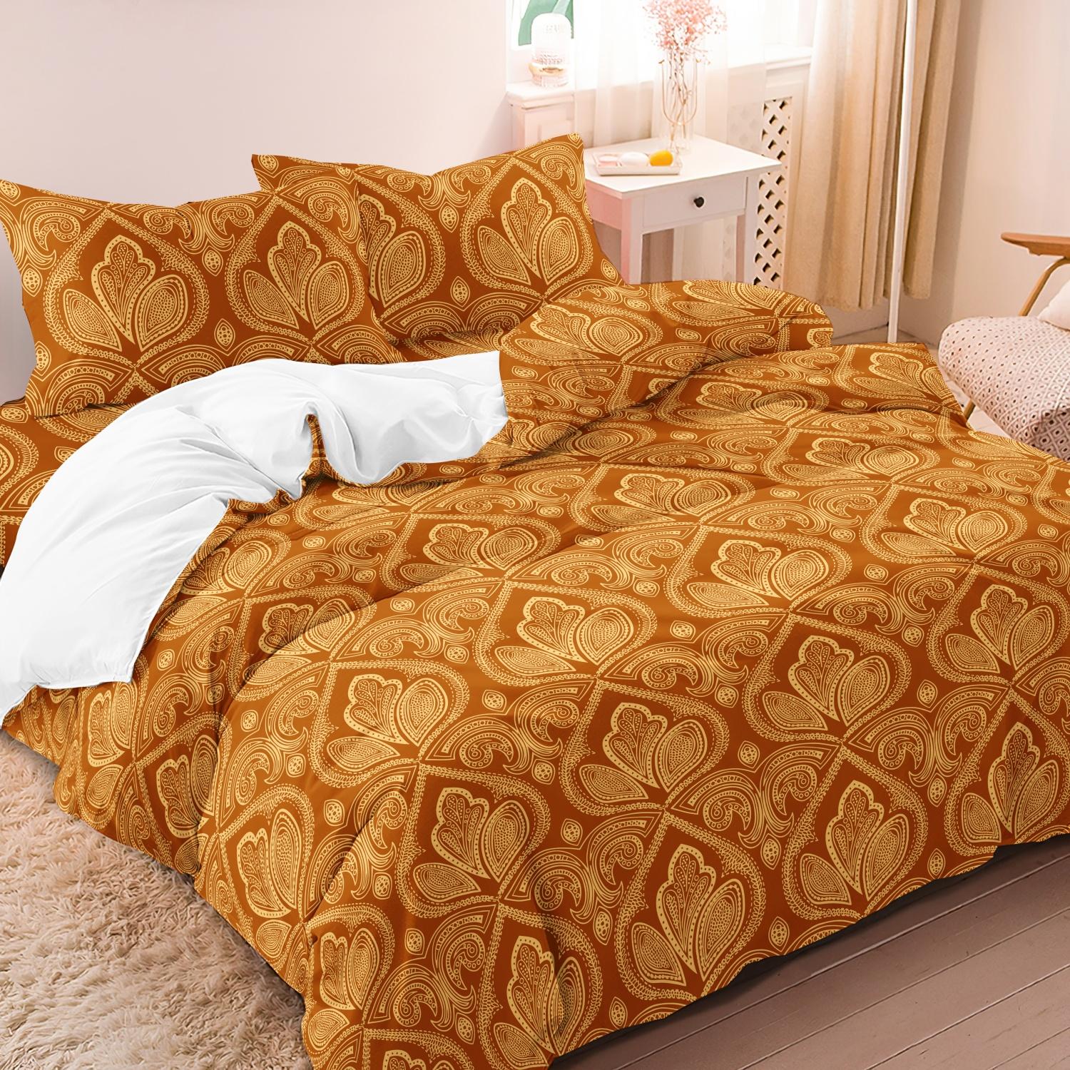 Mandala Floral Pattern Decorative Duvet Cover Set, 3-Count Set Including 1 Duvet Cover & 2 Pillowcases without Filler, Soft and Comfortable for Home Bedroom