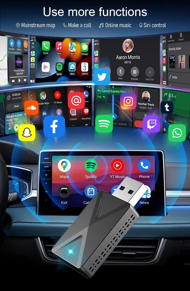 2026 Wireless CarPlay Adapter for iPhone/Android - Fast Connection, No Delay, Hands-Free Calling Wireless Adapter Mini USB Car Design, Apple CarPlay Plug-and-Play, Wireless Adapter Dongle, Gift Type-C adapter