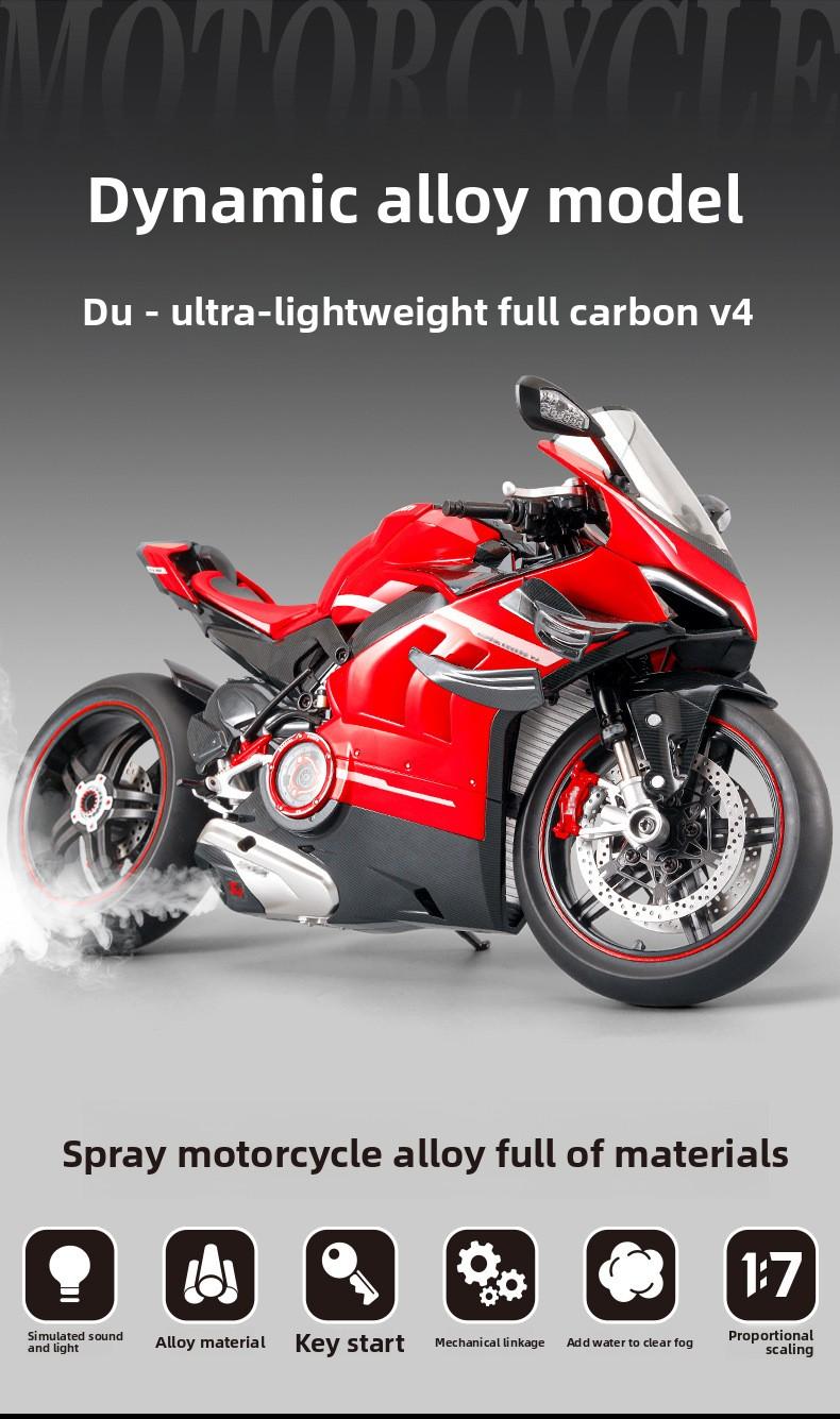 Ducati V4 SP 1:7 Diecast Motorcycle Model with Kickstand Realistic Engine Sound Smoke Effects Detailed Racing Replica for Motorcycle Fans Collection & Gift