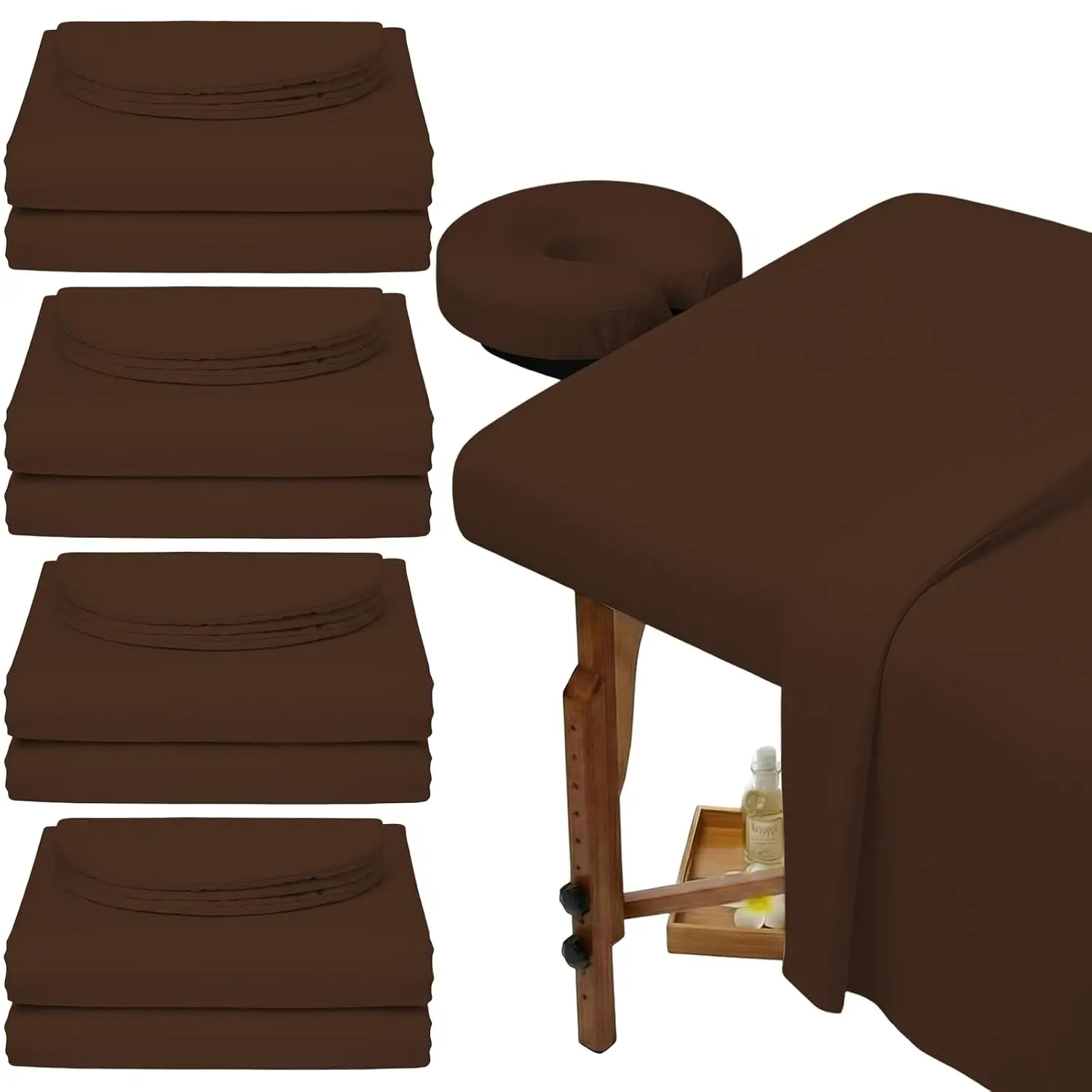 4 Sets 3 Piece Soft Microfiber Massage Table Sheets Set Bulk Includes Massage Flat Sheet and Fitted Sheet and Face Rest Cover(Chocolate)