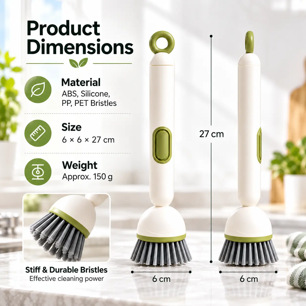 360 °   Rotating Dish Brush with Soap Dispenser, Kitchen Scrub Brush with Non-Slip Handle, Multi-Angle Dishwashing Brush for Pots, Pans, Dishes, Bowls, Sink & Cookware, Household Cleaning Tool