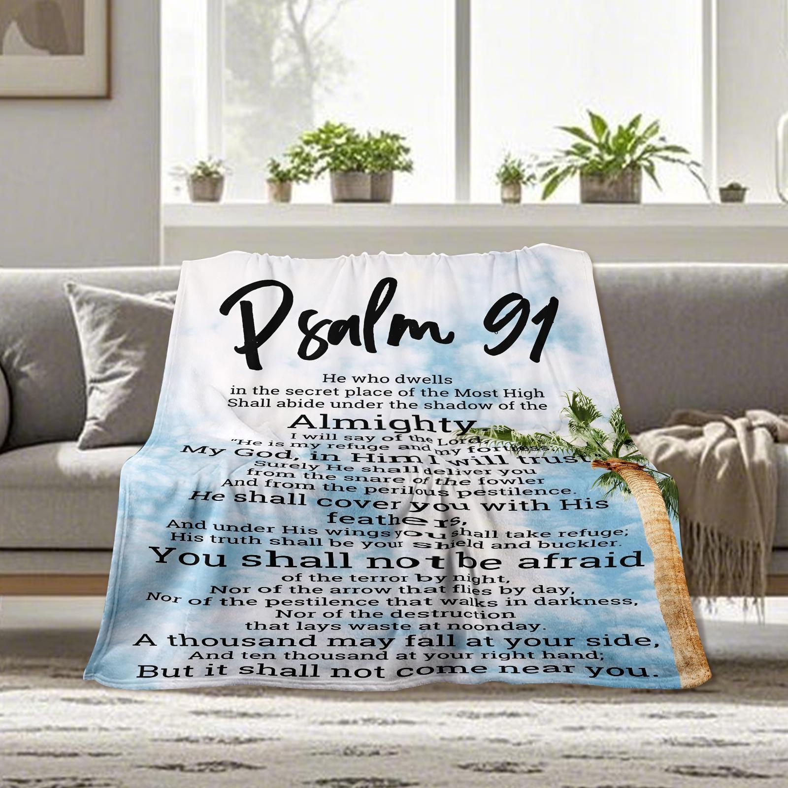 Cozy Printed Psalms Scripture Design Soft Lightweight Blue White Gradient Toned Themed Pattern Flannel Blanket, Soft And Warm, Perfect Gift for Holiday Memories, Ideal for Best Friend
