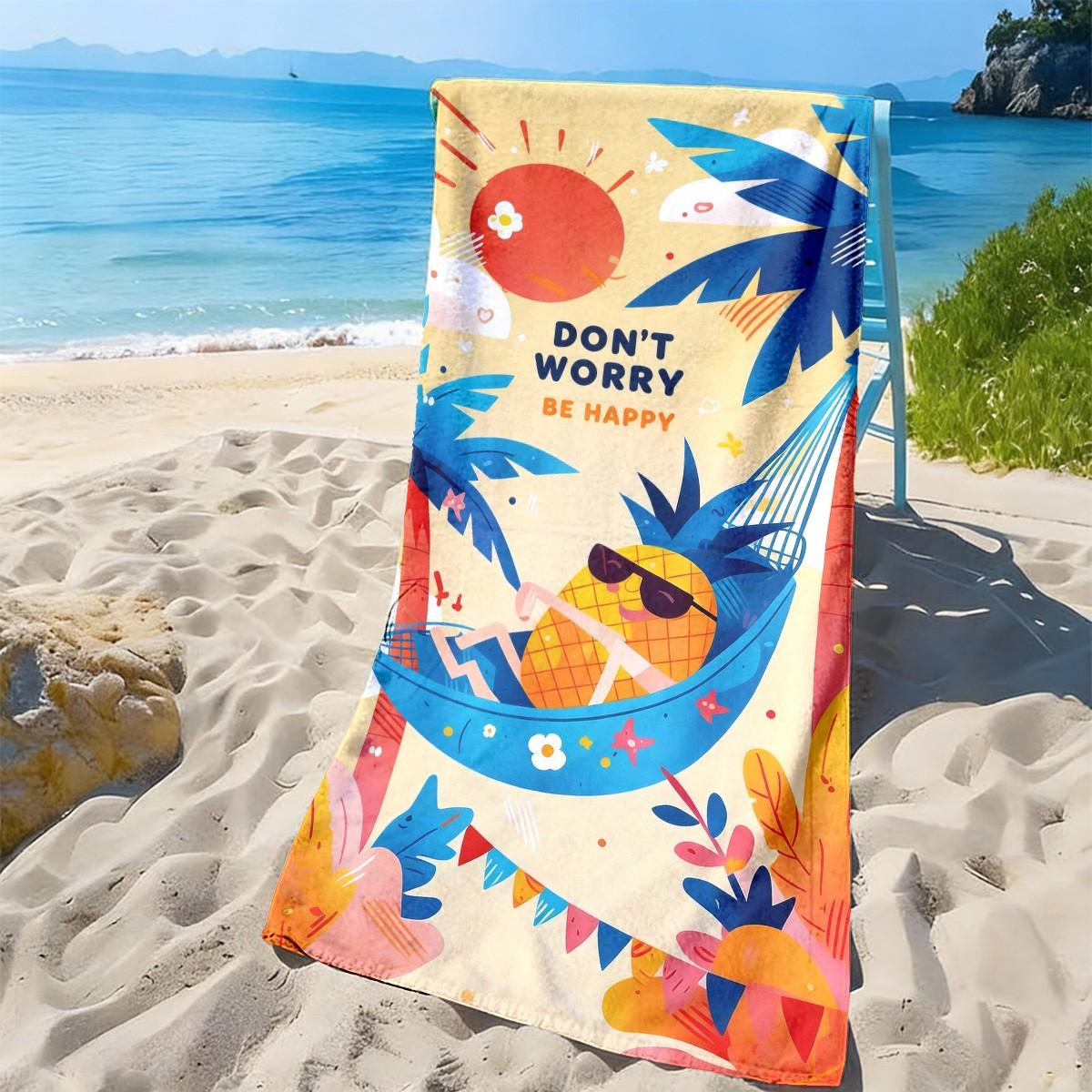 Don't Worry Be Happy Pineapple Beach Towel, Quick-Dry Super Soft Polyester, Multi-Use Yoga Travel Swim Camping, Large Size, Best Gift