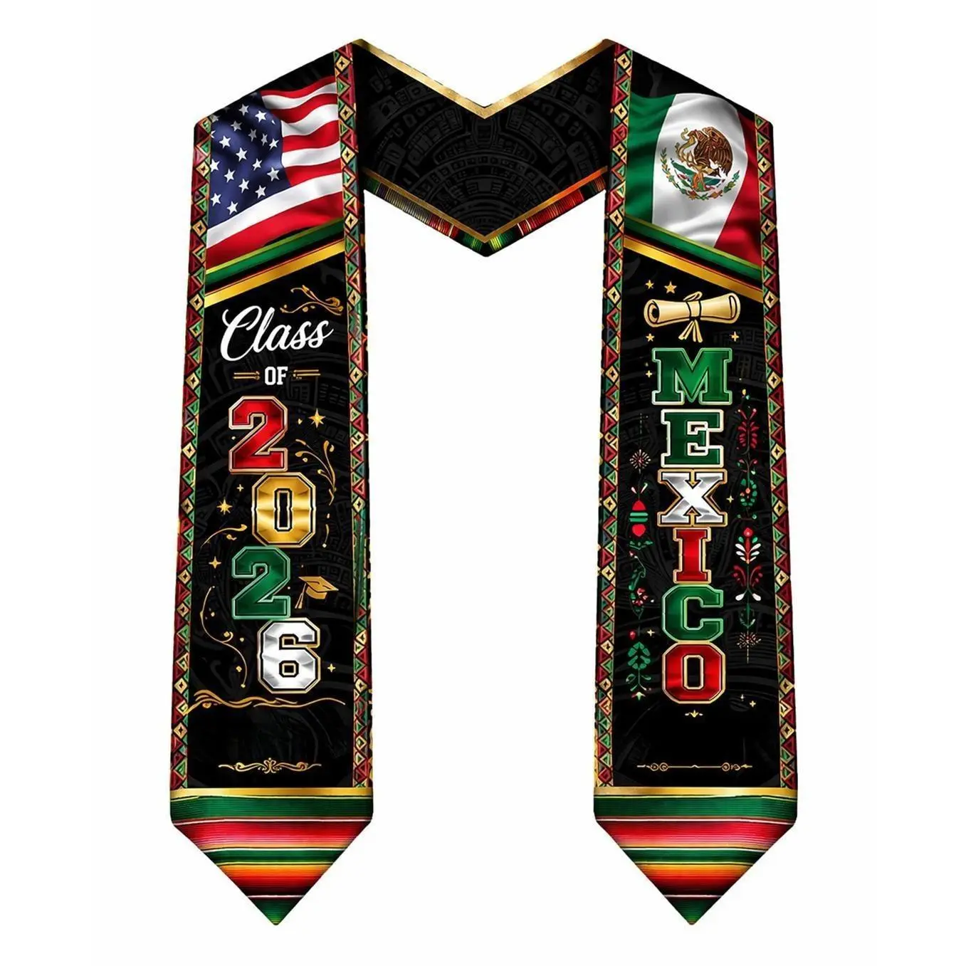 WHIMCHOIT 2027 Mexico Graduation Stole - Custom Personalized Mexican Flag Print Sash, 5.0 inches x 78 inches Multi-size, Premium Polyester, Unisex Elegant Design, Soft & Breathable, International Graduation Ceremony Gift & Photo Prop, Made in USA, M