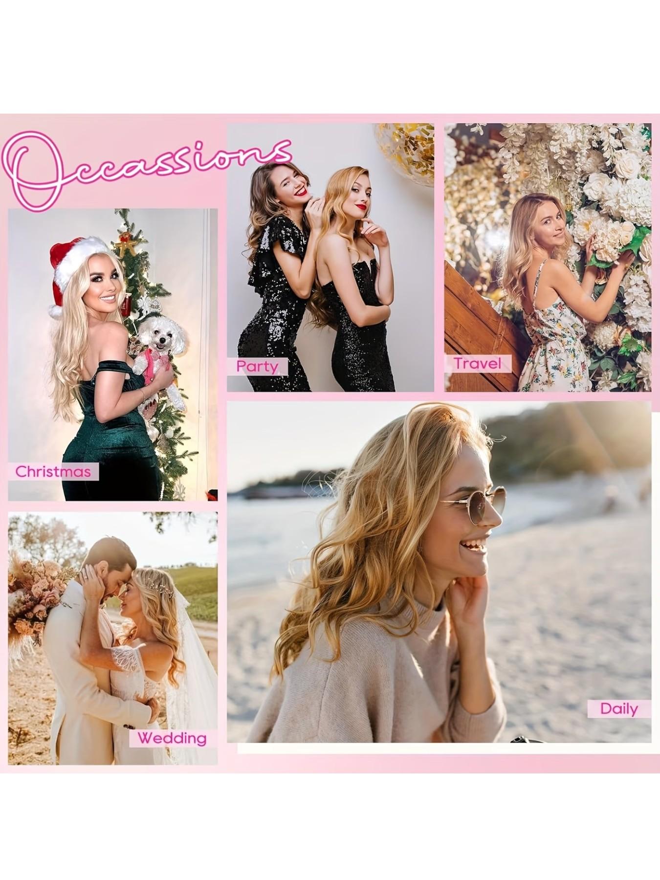 4-Piece Hair Extension Set, Medium Length Curly Synthetic Hair Clips, Invisible Hair Extensions for Women, Daily & Wedding Use