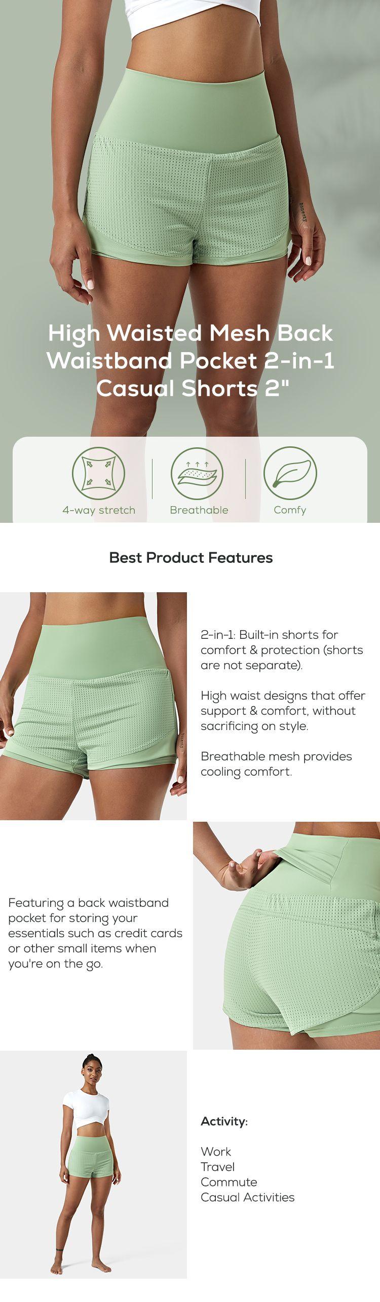 Halara High Waisted Mesh Back Waistband Pocket 2-in-1 Casual Shorts 2"