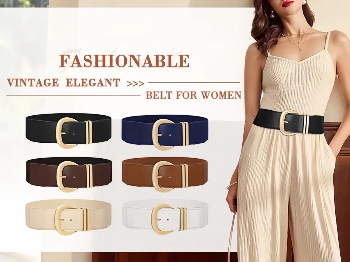JASGOOD Women Wide Elastic Waist Belt for Dresses Fashion Gold Buckle Stretchy Leather Waistband for Ladies JASGOOD Women Wide Elastic Waist Belt for Dresses Fashion Gold Buckle Stretchy Leather Waistband for Ladies