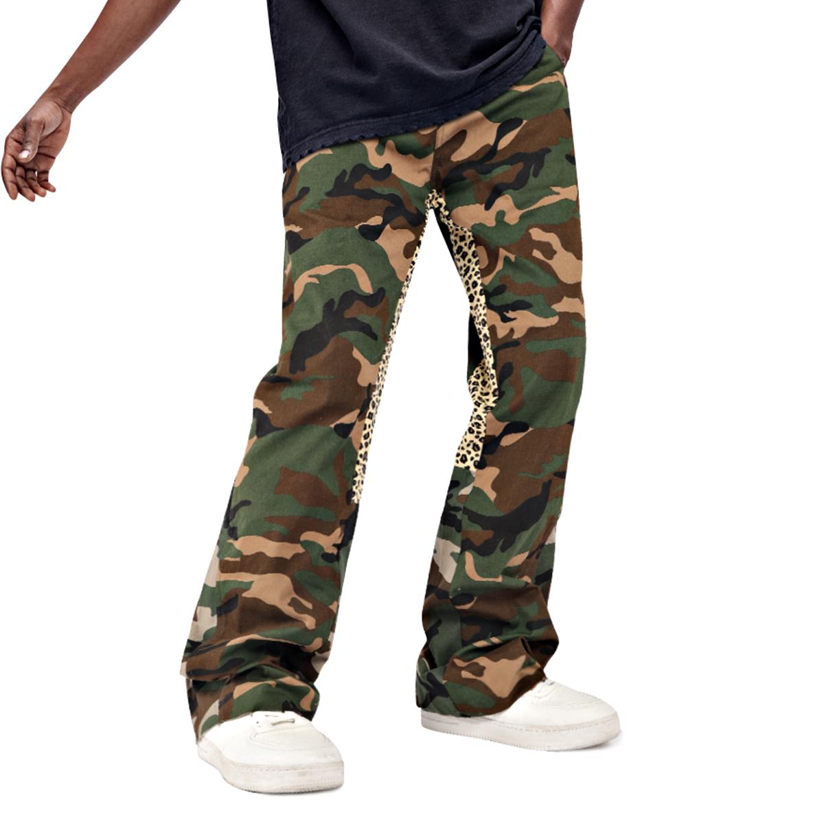 GINGTTO Men’s Camo Stacked Flared Pants Wide Leg Chino Stretch Casual Baggy Trousers Streetwear