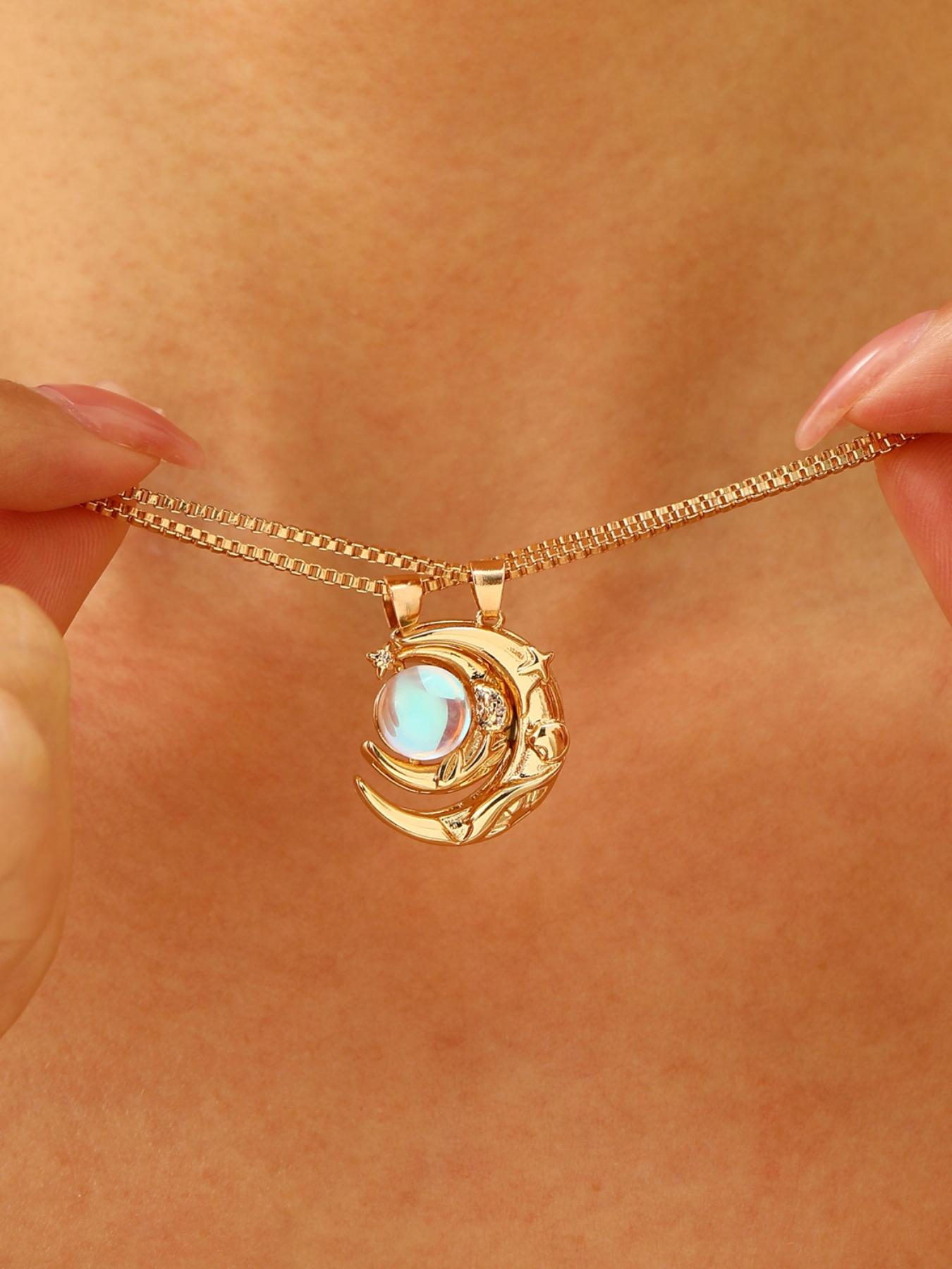 Gold Moon Pendant Necklace for Women, Dainty Moonstone Crescent Moon Choker, Elegant Celestial Jewelry for Daily Wear, Perfect Birthday Anniversary Gift for Her