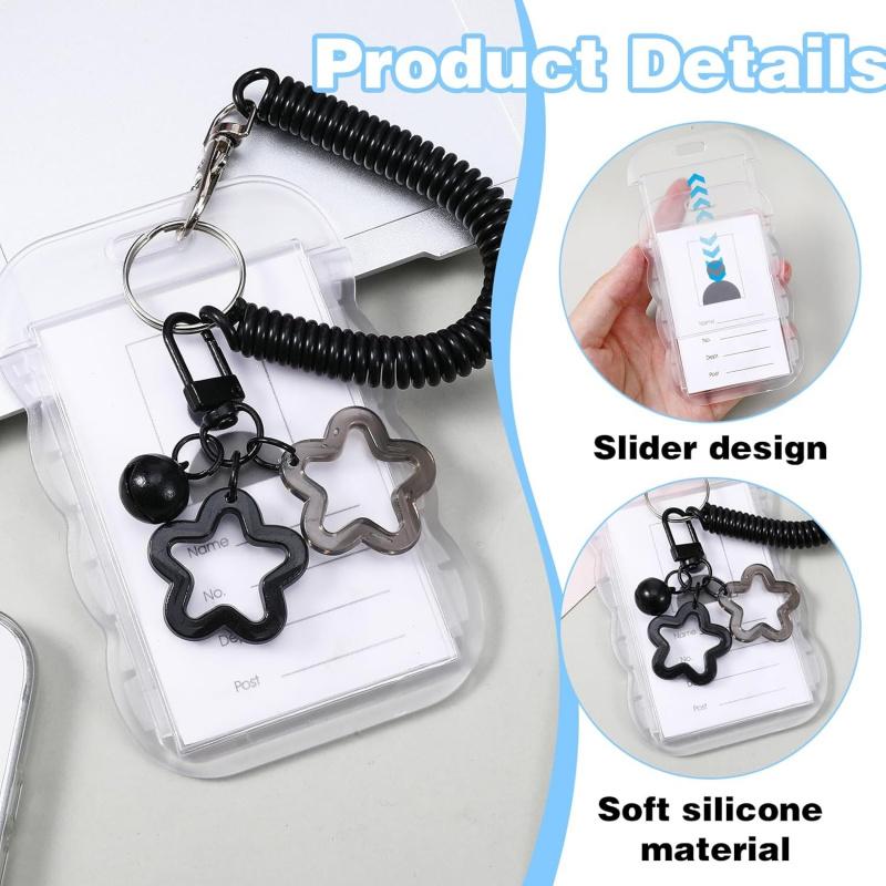 2 Pcs Cute Photocard Holder Keychain, Photocard Holder Keychain, Star Wave Photocards Keychains, Transparent Pc Holders, ID Card Holders Protective Sleeves for Bus Student Card Photo