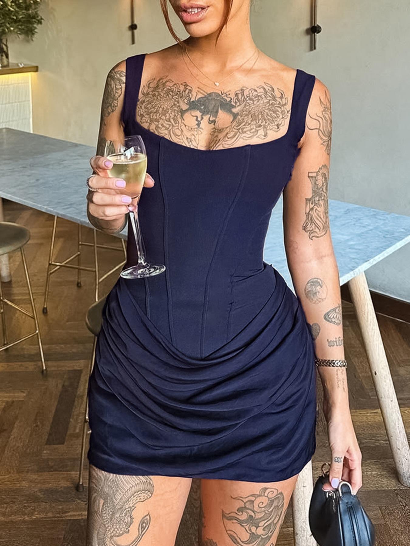 Women Sexy Boned Corset Solid Mini Dress Night Club Outfit Occasion Wear Celebrity Wedding Guest Bodycon Birthday Party Dress