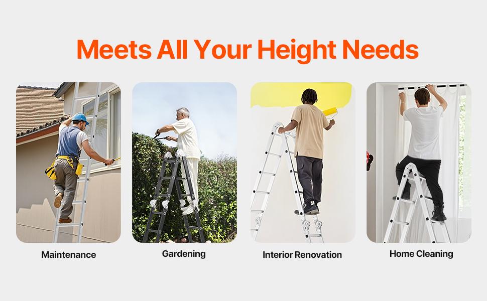 VEVOR Multi-Purpose Folding Ladder, 7-in-1 Tall Step Ladder, A Frame 3 Step Adjustable Telescoping Ladder, 12ft Reach Height Heavy Duty Extension Ladder, 330 lbs Capacity for Household Outdoor Work VEVOR Multi-Purpose Folding Ladder, 7-in-1 Tall Step Ladder, A Frame 3 Step Adjustable Telescoping Ladder, 12ft Reach Height Heavy Duty Extension Ladder, 330 lbs Capacity for Household Outdoor Work