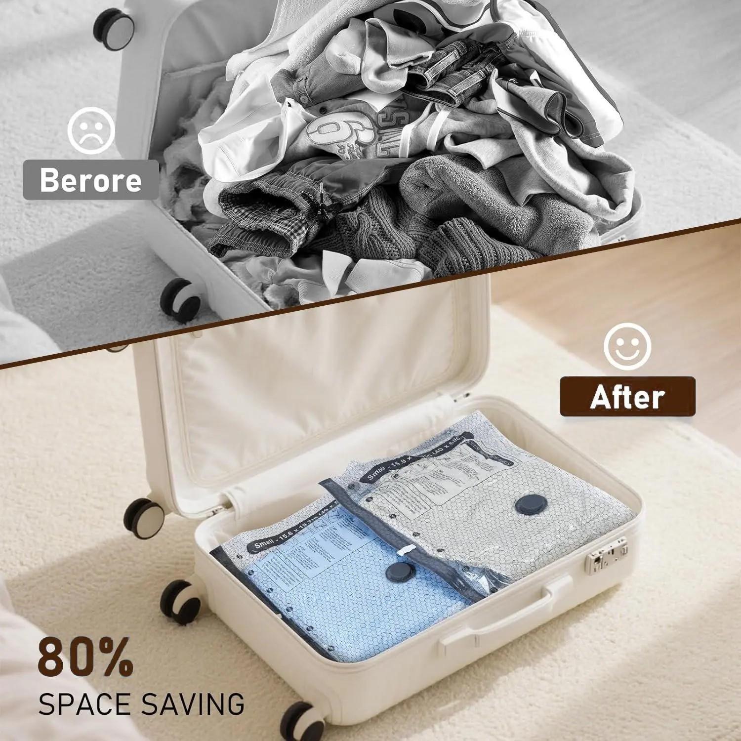6/9/12/15 Pcs Vacuum Compression Storage Bags with Rechargeable Electric Air Pump, 3 Sizes Waterproof Reusable Sealing Storage Bags, 140L/Min Powerful Air Removal, Space Saver for Suitcase & Home Storage, Ideal for Holiday & Housewarming Gifts