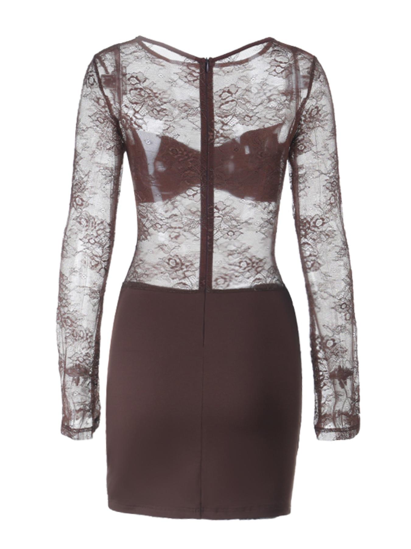 Elegant Lace Long-Sleeve Bodycon Dress, Sexy Slim-Fit Evening Gown, Formal Wear, Alluring Fashionable Party Wear for Women