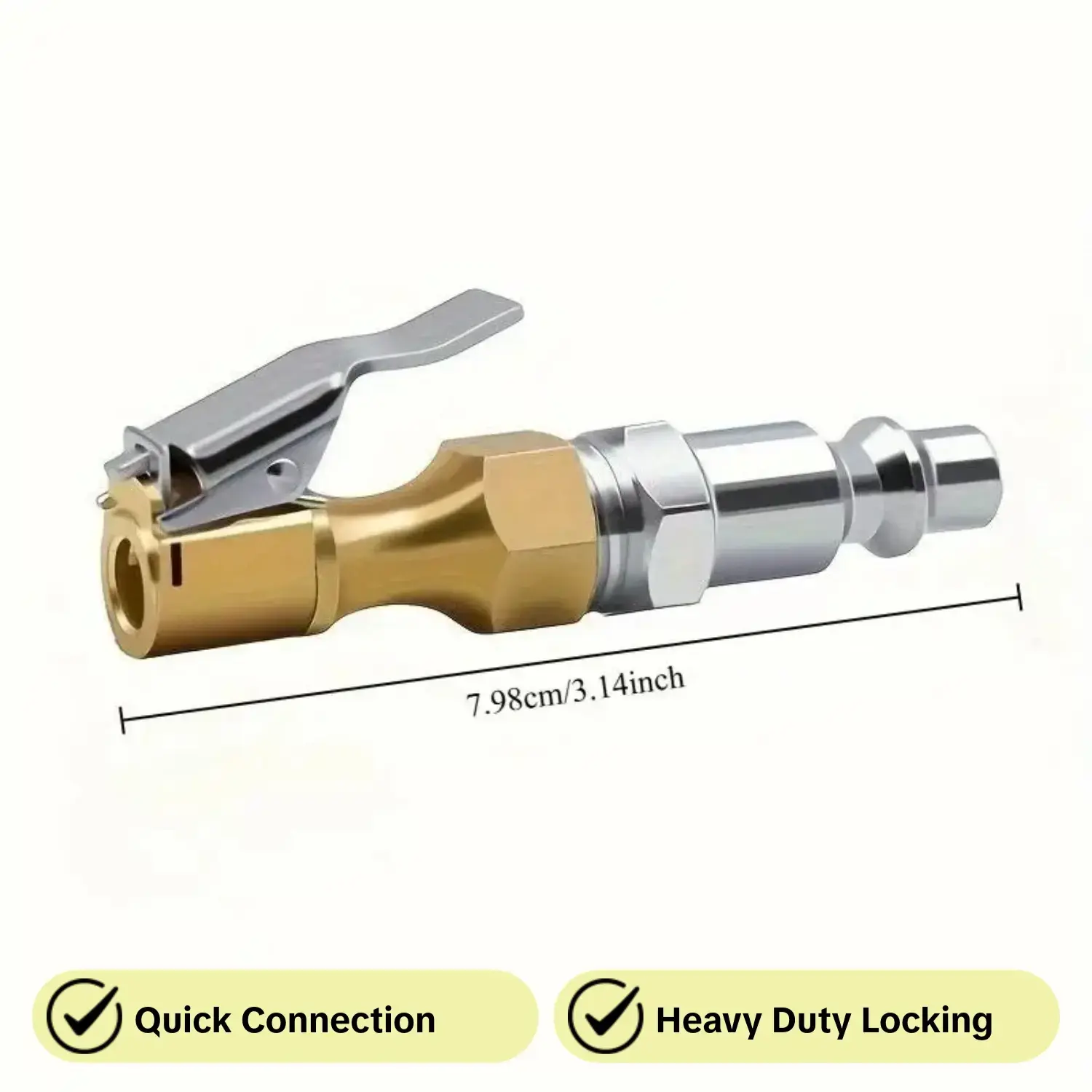 US standard quick connection male head turn tire fast inflation, strengthen quick clip inflatable nozzle, heavy duty locking tire inflatable chuck with clamp-fit, copper material, fast ventilation, Tire Air Chuck, Tire Tools