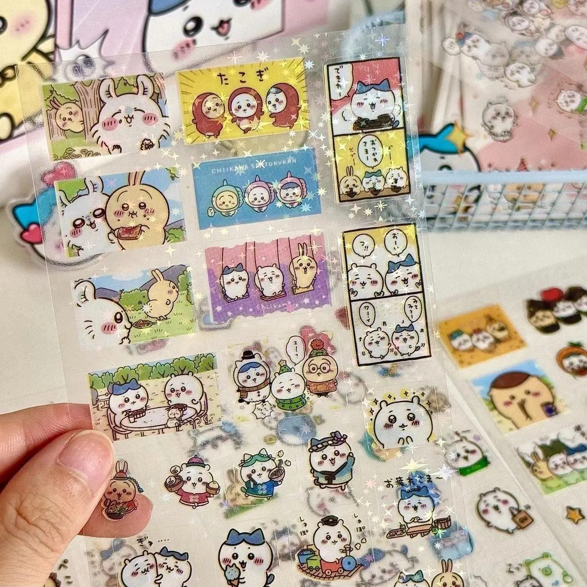 10PCS Cartoon Chiikawa Cute Stickers Die-cutting Sticker Anime DIY Handbooks Material Flashing Laser Sticker Kids Toy Gift