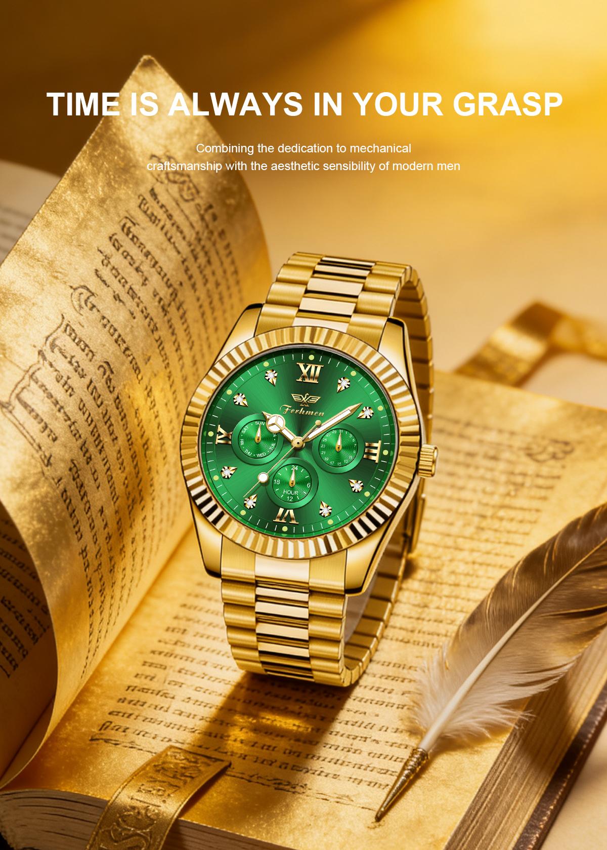 Ferhmen Men's Luxury Business Watch | Round Dial Mechanical-Quartz Timepiece | Stylish Dress Watch for Parties & Daily Wear | Premium Gift Box | Best Birthday Gift for Men 2026