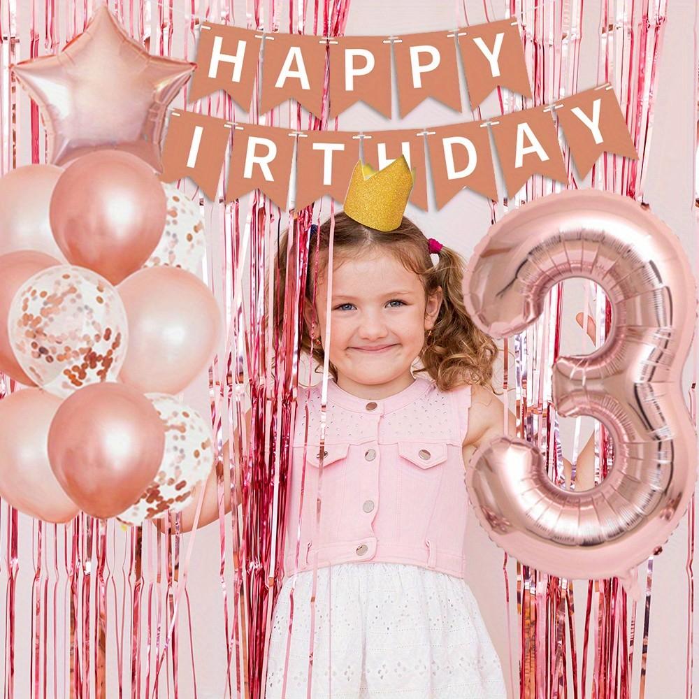 31 piece pink balloon set with "Happy Birthday" banner - perfect for birthday parties, baby showers, and family celebrations, including digital, star, and colored paper balloons, birthday party decorations