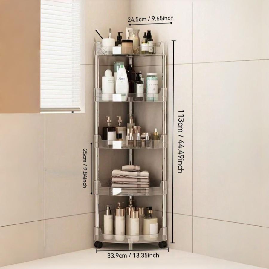 Multifunctional Bathroom Storage Rack, Transparent Corner Shelf, Multi-Layer Kitchen Organizer, Space-Saving Toilet Cabinet