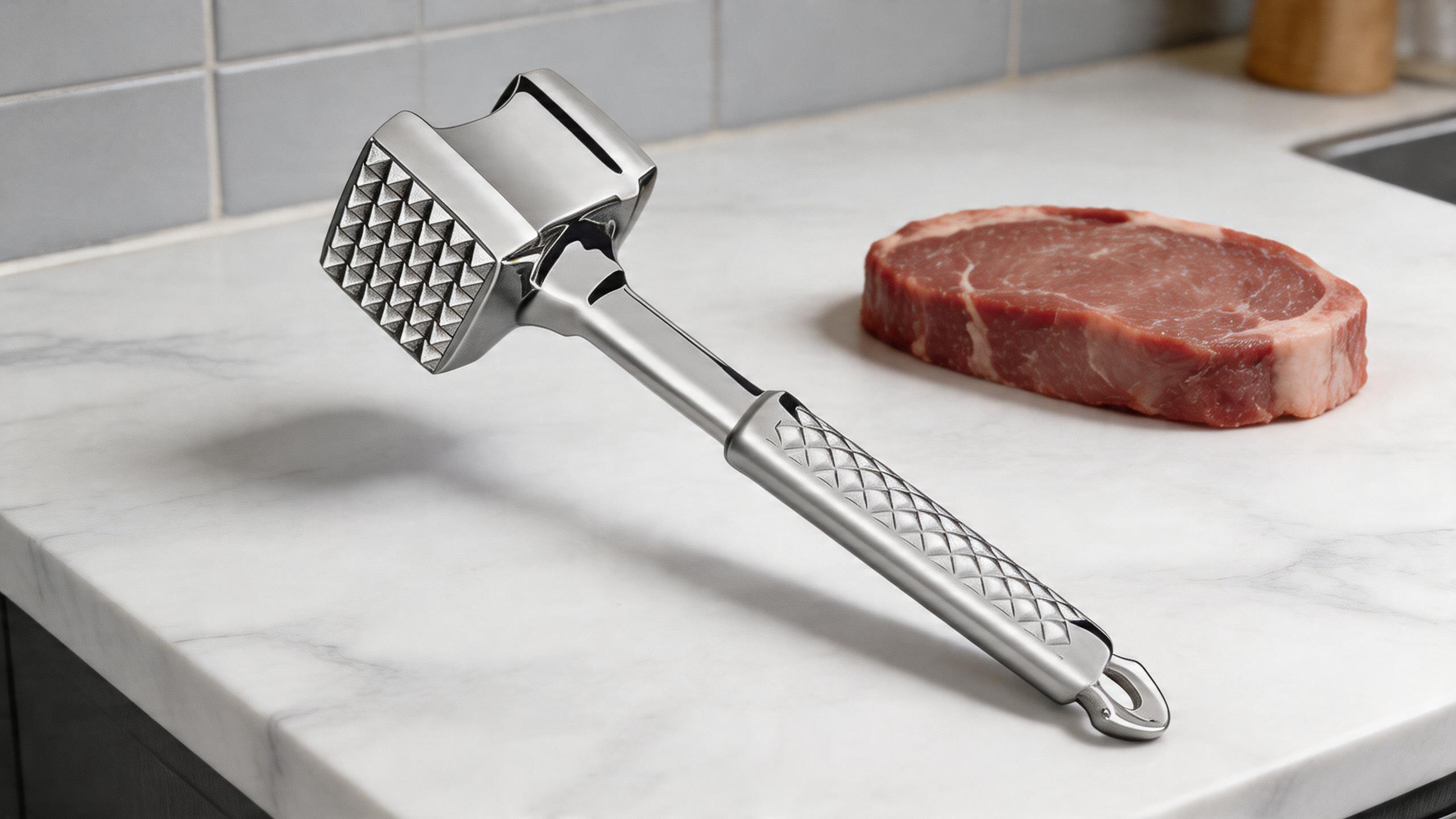 Dual-Sided Stainless Steel Kitchen Meat Tenderizer Tool with Non-Slip Grip, Ideal for Steaks & Poultry, Dishwasher Safe, Backed by Lifetime Guarantee