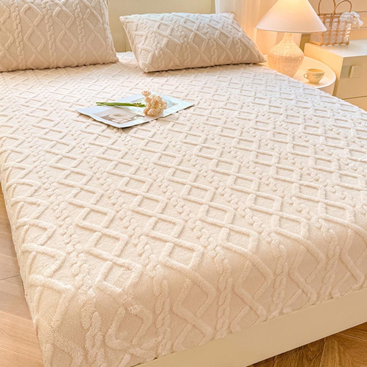 Diamond Pattern Bedding Set, Multiple Color Options, Soft Warm, Anti-Slip High Sides (11.81-13.39 Inches), Includes 1 Fitted Sheet & 2 Pillowcases