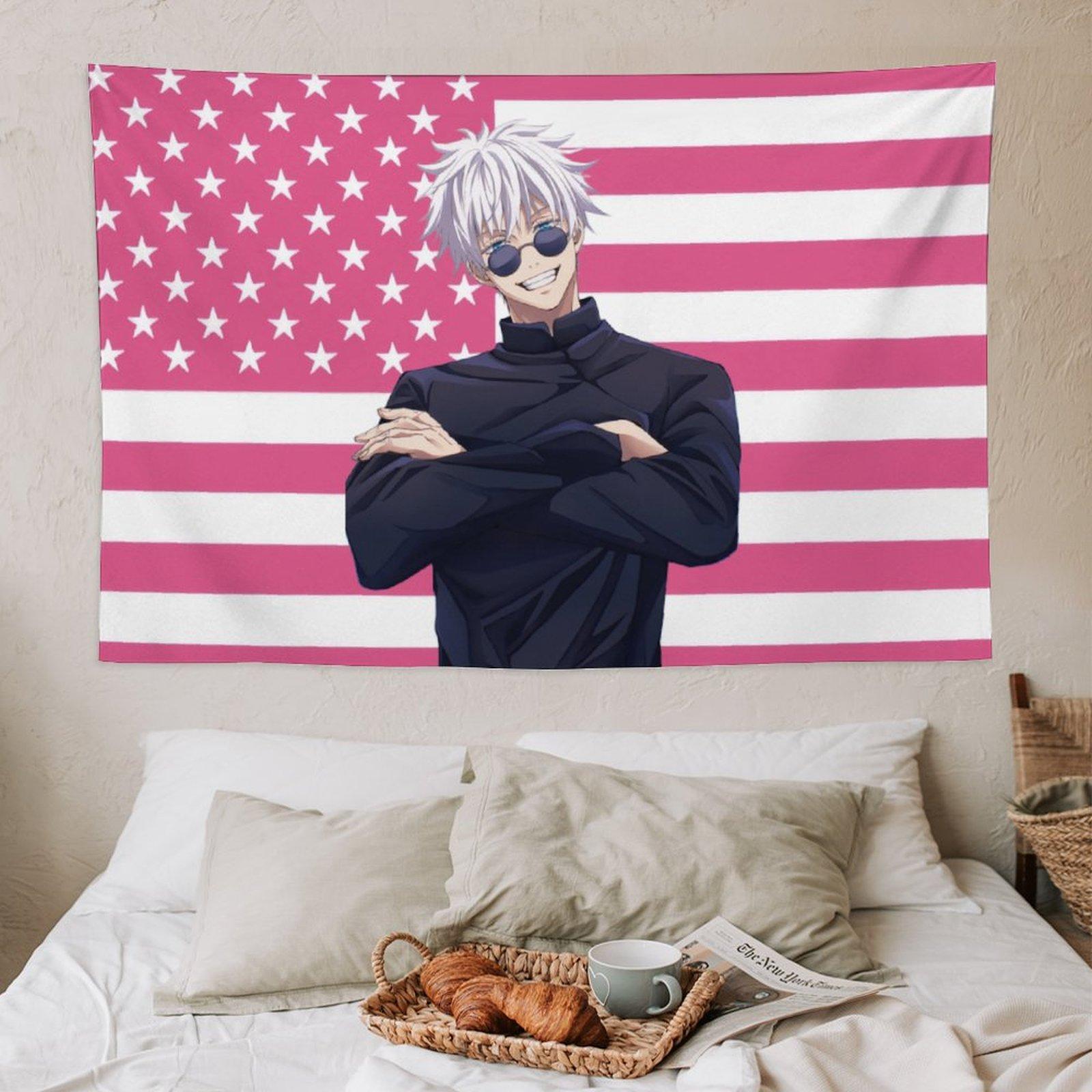 [High Quality]Jujutsu Kaisen Gojo Satoru tapestry anime interior decoration bedside sofa living room hanging painting poster pink flag background wall