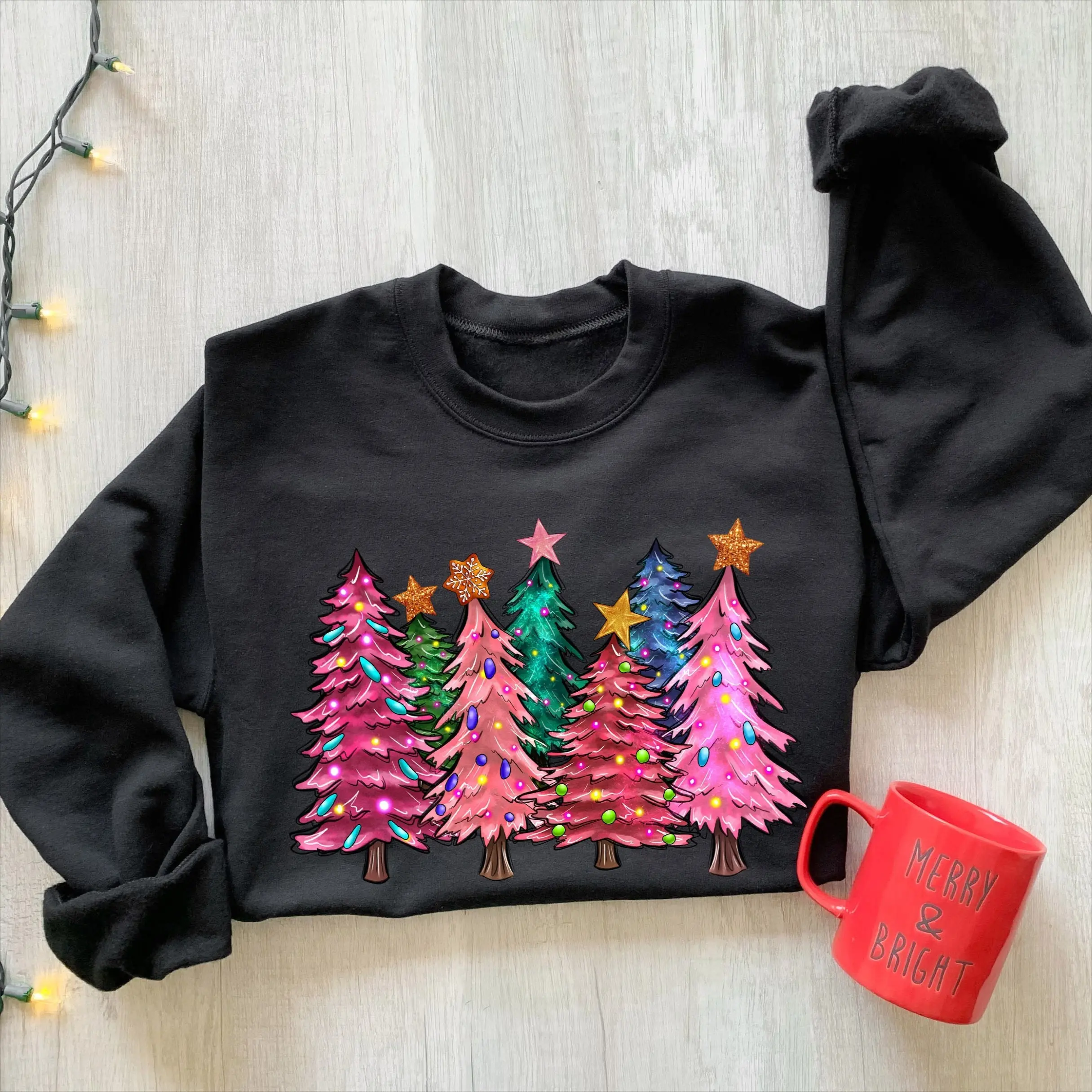 Pink Tree Christmas Sweater, Christmas Sweater, Christmas Crewneck, Christmas Tree Sweatshirt