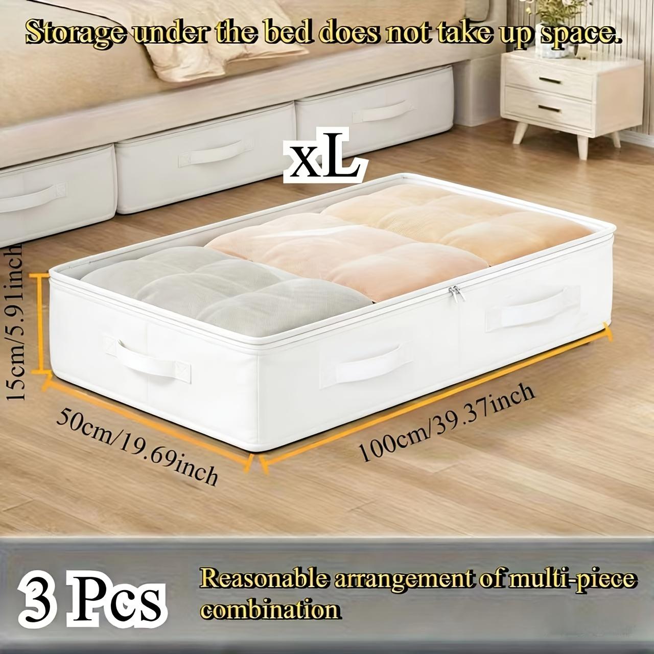 3PCS White Under Bed Wardrobe Storage Boxes and Organizers, Bedroom Storage Organizer, Foldable Under Bed Storage Boxes, for Blankets, Skirts, Quilts, Pillows, Clothes, Space-Saving