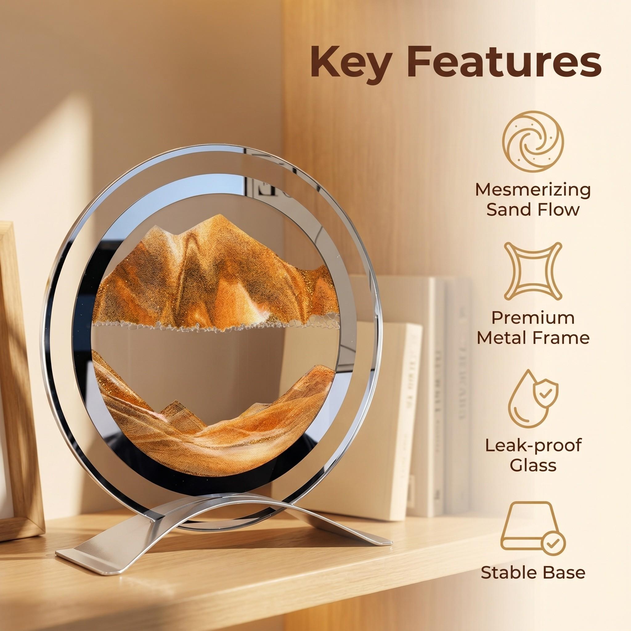 Luxury Dual-Layer Round Ring Fluid Sand Art Decor, Modern Home Decor, Decorative Ornaments, Office Home Stress Relief Landscape Desk Ornament, Desktop Decoration Ornament, Elevate Desktop Aesthetic Secret