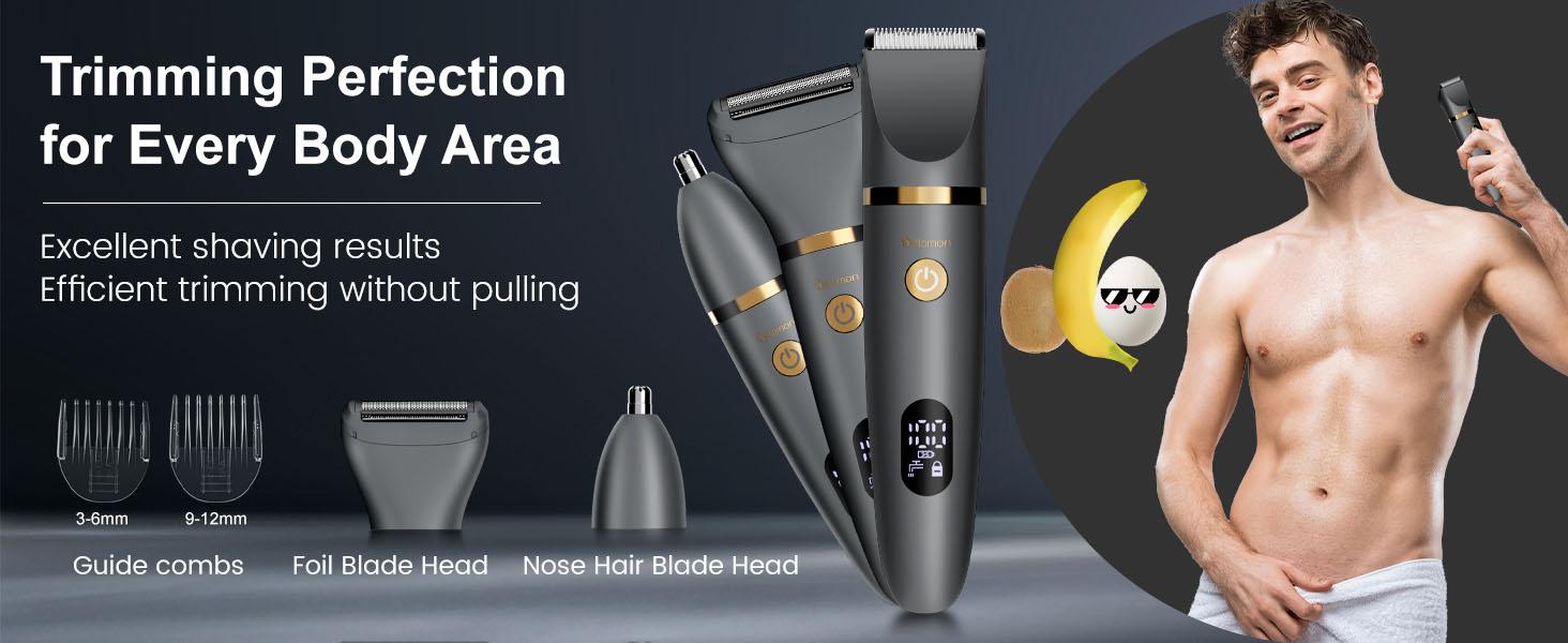 Scttomon 3 in 1 Electric Body Hair Trimmer,Groin Hair Trimmer for Men,Waterproof Electric Shaver Nose Hair Trimmer,Men's Hair Removal Device Cordless,Manscape Trimmer with Standing Recharge Dock