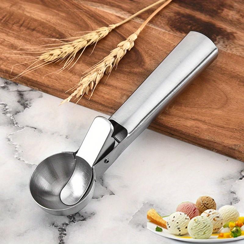 Stainless Steel Ice Cream Spoon with Trigger, Ideal for Ice Cream and Jelly, Heat Resistant, Dishwasher Safe, Comfortable Grip