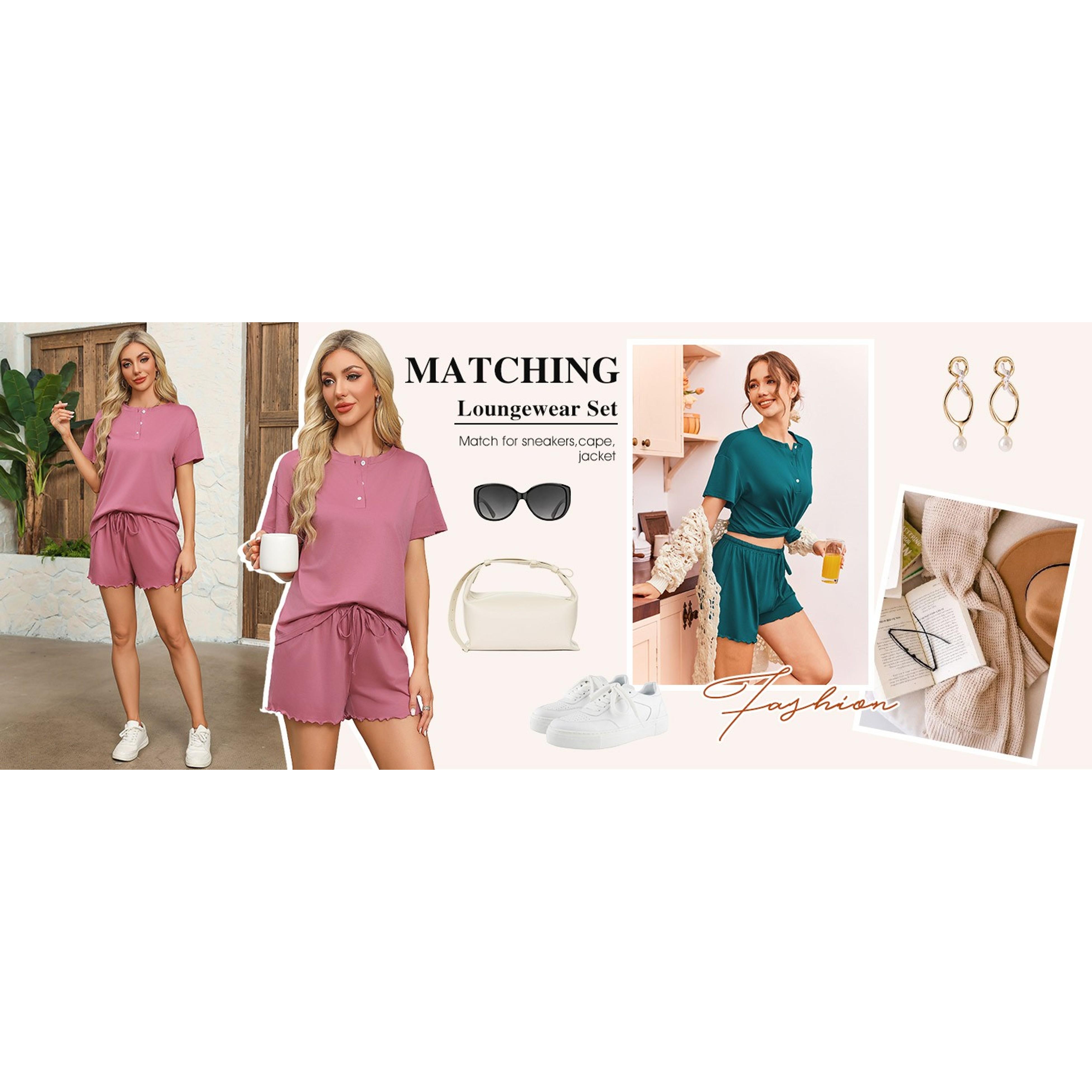 Pajamas Set for Women Short Sleeve Lounge Set 2 Piece Loungewear PJs Soft Cute Lightweight Sleepwear