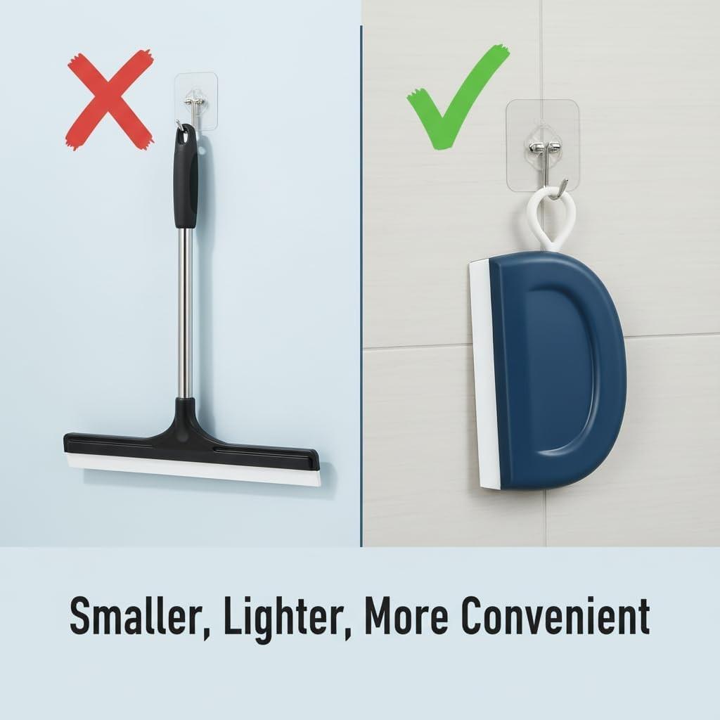 2-Pack Small Squeegee Set, Scratch-Free Cleaning Tool for Shower Glass Doors, Mirrors, Tiles, Countertops, Kitchen, Car, RV Bathroom, Blue