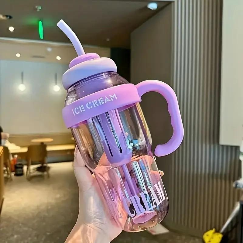 1200ML Thermal Water Bottle with Tea Infuser and Straw, Large Handle, High Capacity, Cute, Dustproof, Summer Water Cup for Women and Students, Large Water Bottle, Lucky King Ice Water Cup