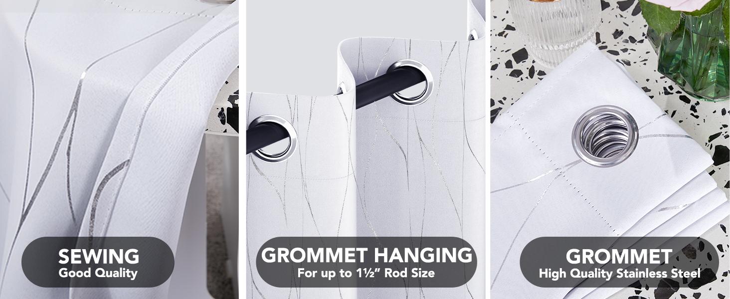 Deconovo Blackout Curtains (2 Panels, Silver|Gold Wave Print) - Thermal Insulated, Soundproof Room Home Decor Drapes for Living Room, Bedroom & Office